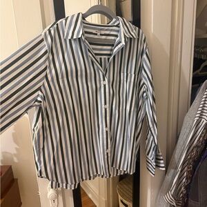 Madewell Green and White Striped Shirt